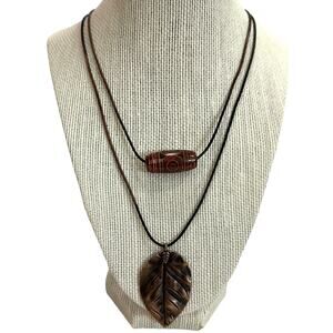 2 separate necklaces metal‎ leaf antique copper pendant and Barrel pendant.